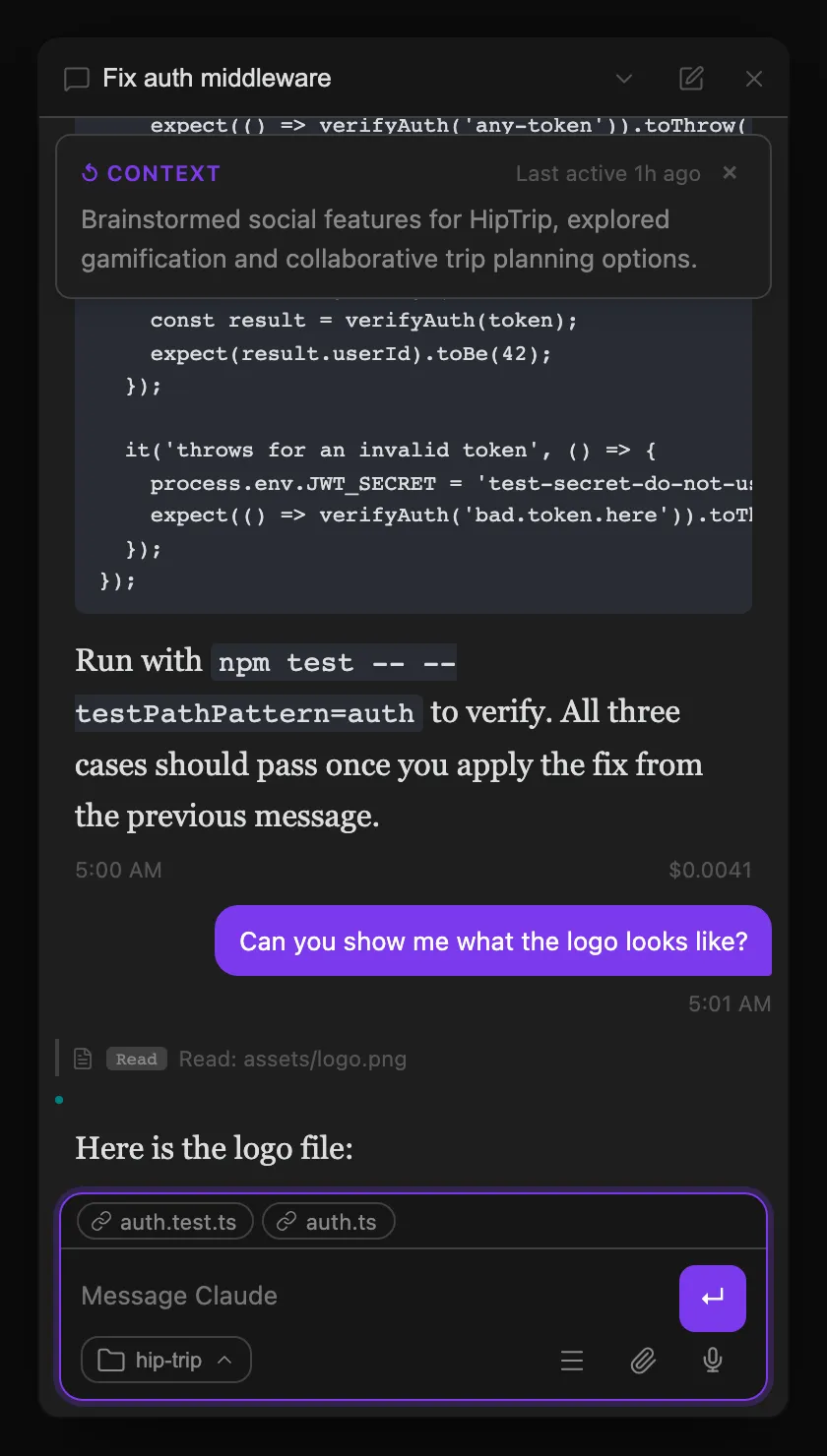 Context recap banner — re-orients you to a thread after returning from a break